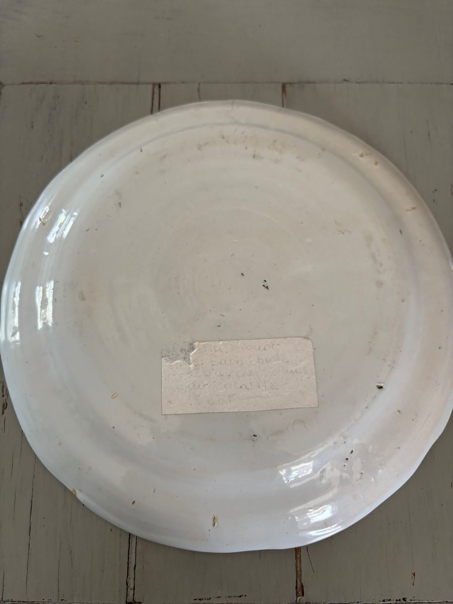 Antique Islettes Earthenware Plate, 19th Century, Decorated With A Peacock-photo-3