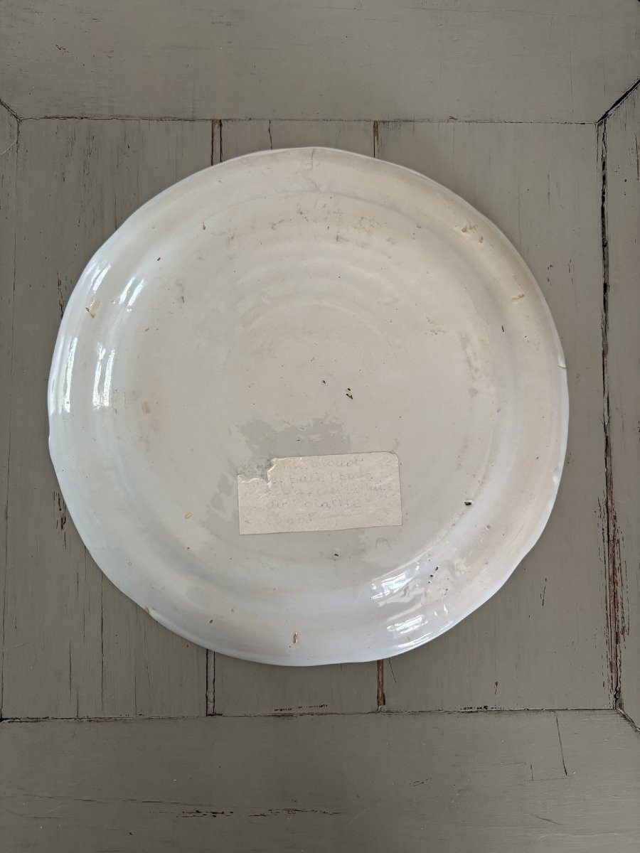 Antique Islettes Earthenware Plate, 19th Century, Decorated With A Peacock-photo-4