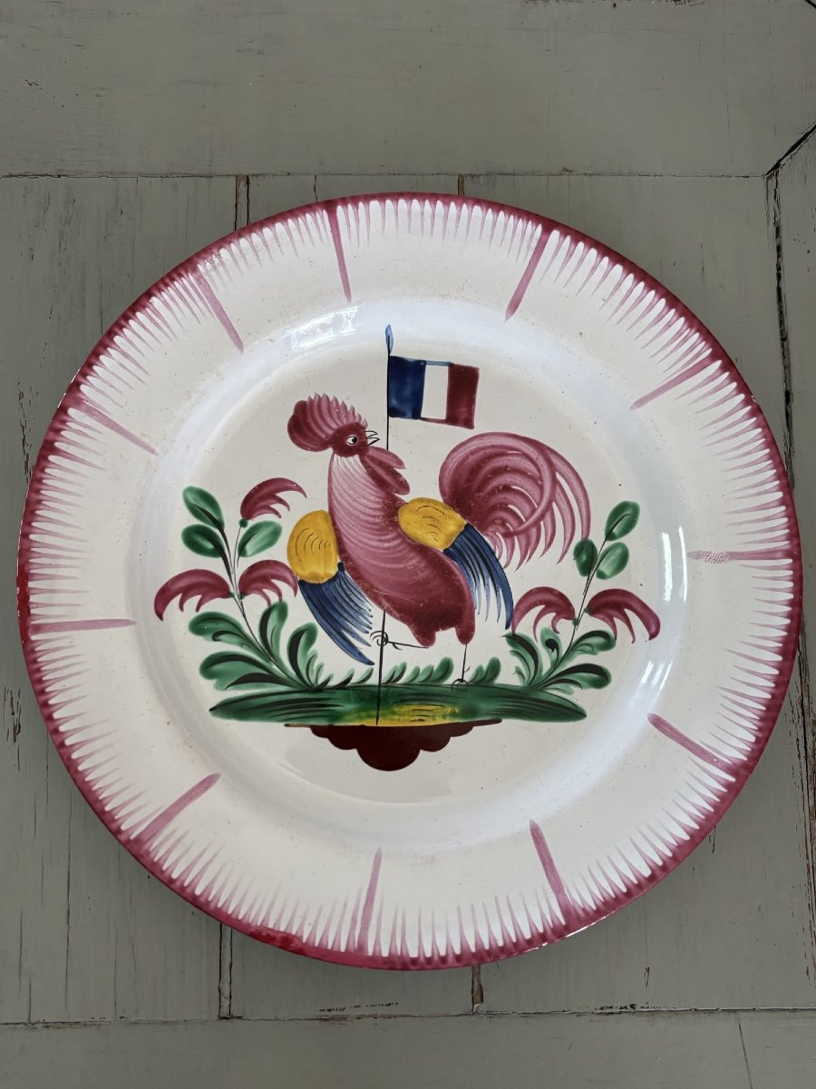 Antique Revolutionary Assiette With A Cockerel And The Nation In Islettes Faience 19th Century-photo-2