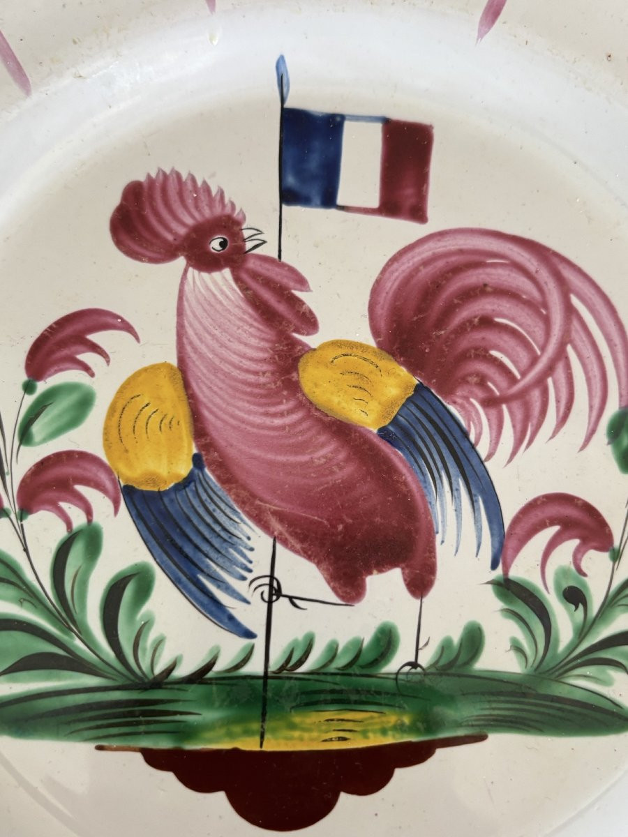 Antique Revolutionary Assiette With A Cockerel And The Nation In Islettes Faience 19th Century-photo-2
