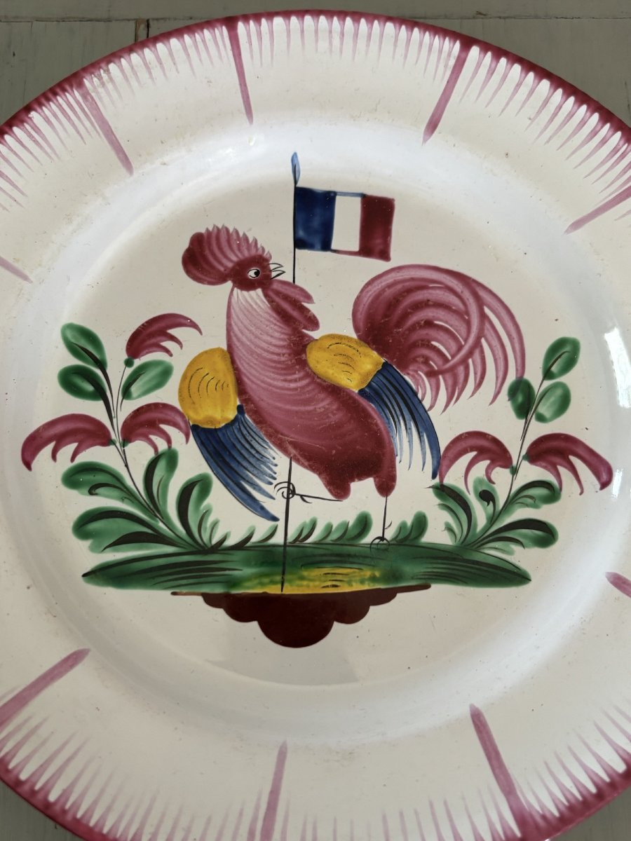 Antique Revolutionary Assiette With A Cockerel And The Nation In Islettes Faience 19th Century-photo-3