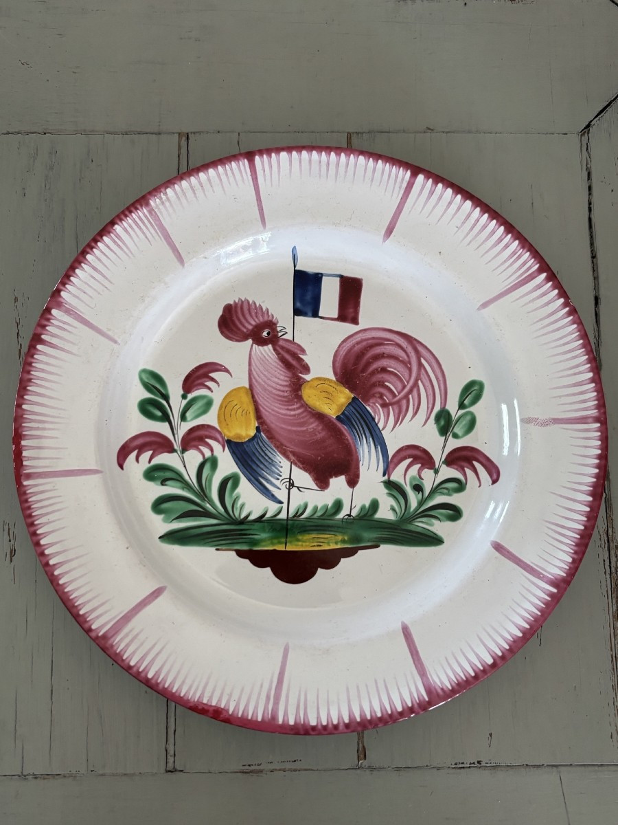 Antique Revolutionary Assiette With A Cockerel And The Nation In Islettes Faience 19th Century
