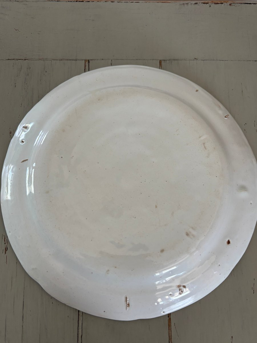 Antique Islettes Earthenware Plate, 19th Century, Decorated With A Pig-photo-5
