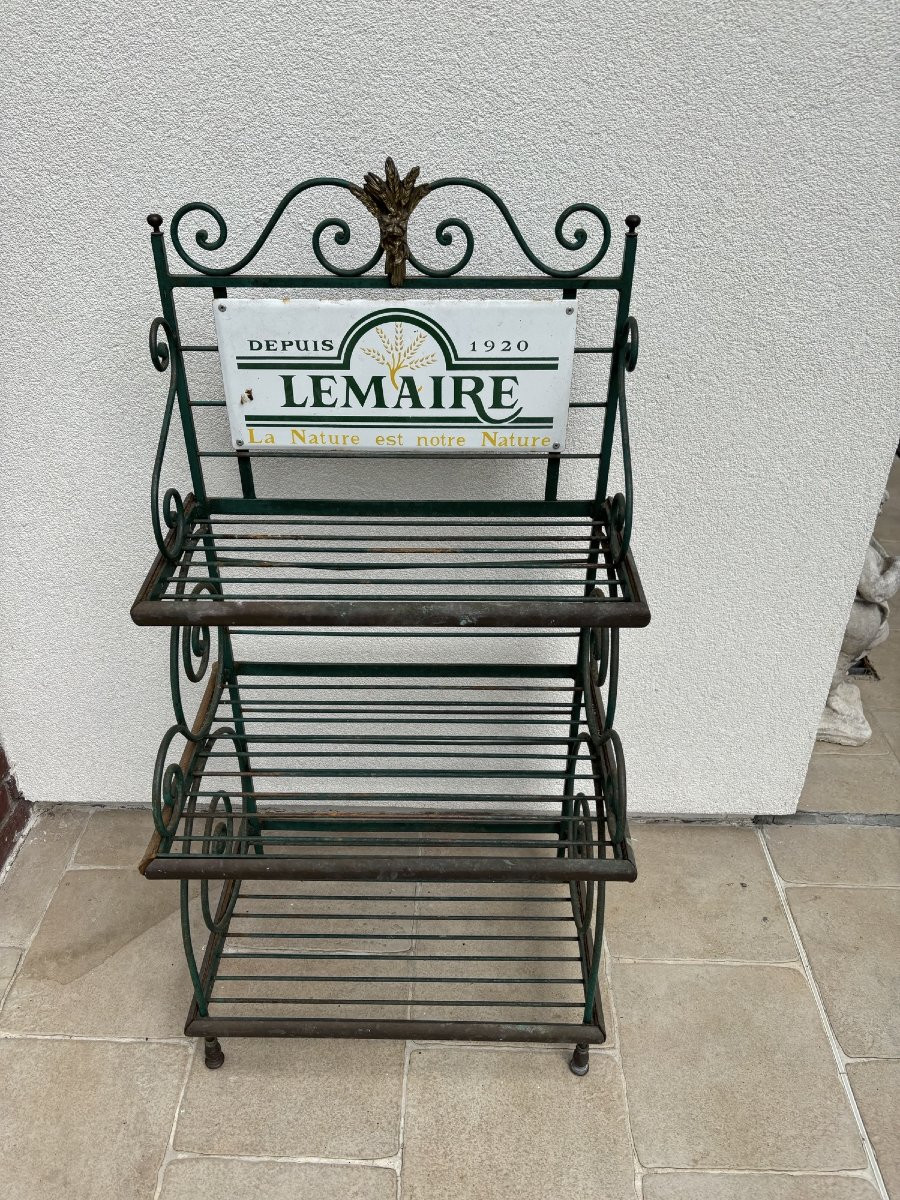 Ancienne et petite étagère à grille de boulanger vers 1950 etagere meuble métier presentoir-photo-2