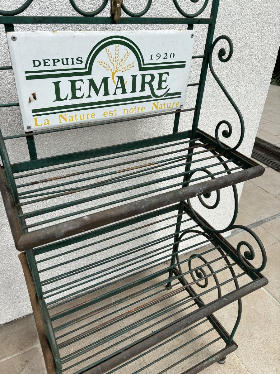 Ancienne et petite étagère à grille de boulanger vers 1950 etagere meuble métier presentoir-photo-5