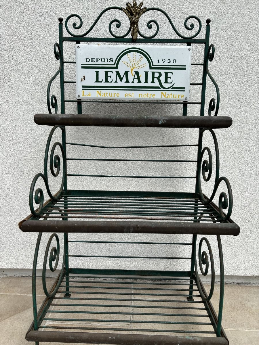 Ancienne et petite étagère à grille de boulanger vers 1950 etagere meuble métier presentoir-photo-8