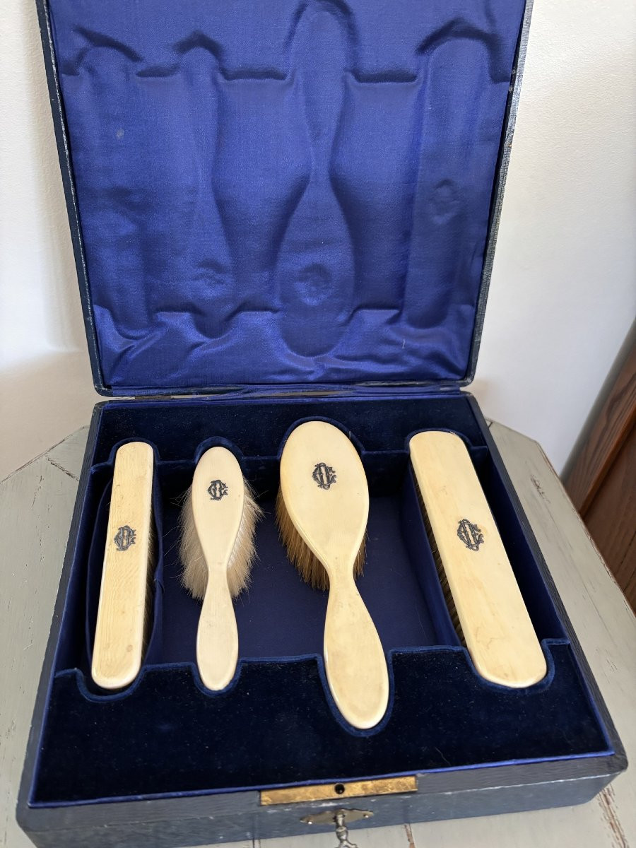 Ancien coffret de coiffure avec 4 brosses fin XIX eme siècle Napoleon III-photo-5