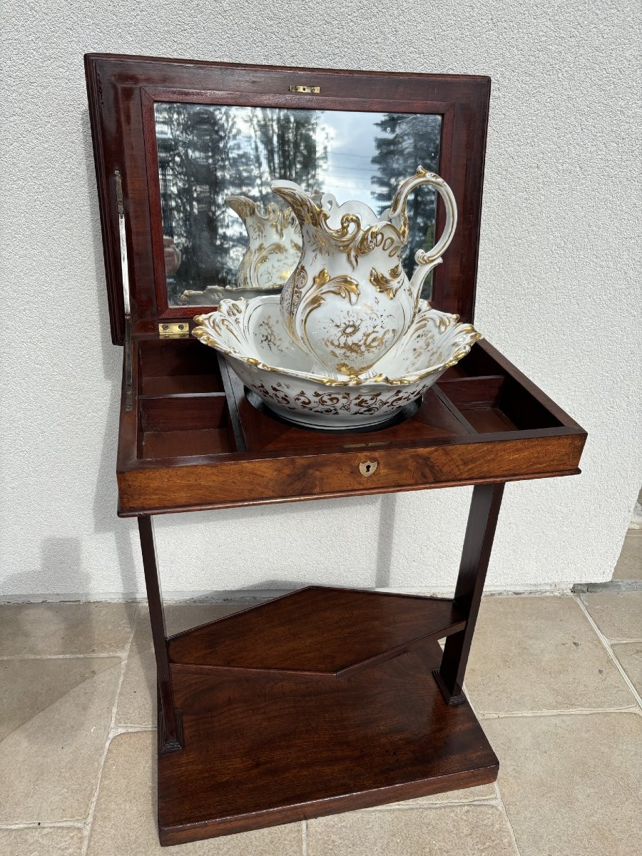 Antique Directoire Book Table, Console Or Dressing Table, Early 19th Century In Walnut-photo-4