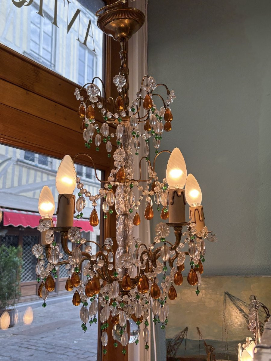 Antique Chandelier With Tassels And Pendants Early XX Eme In The Taste Of Bagues 5 Feux Gouttes-photo-3