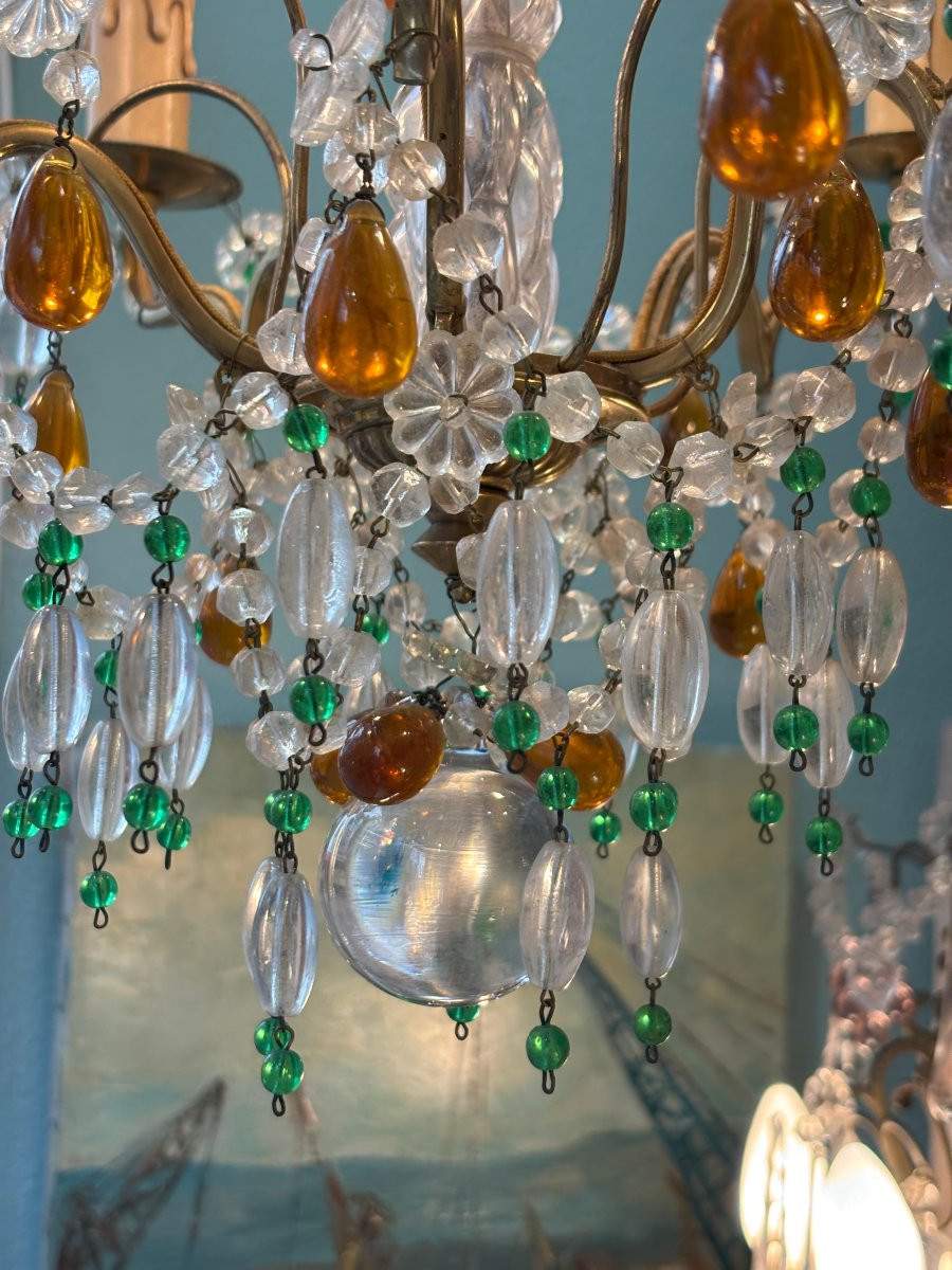 Antique Chandelier With Tassels And Pendants Early XX Eme In The Taste Of Bagues 5 Feux Gouttes-photo-4