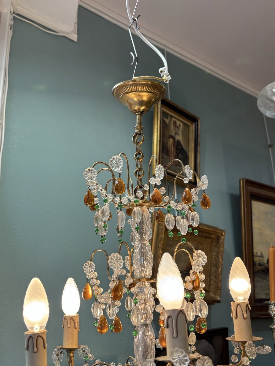 Antique Chandelier With Tassels And Pendants Early XX Eme In The Taste Of Bagues 5 Feux Gouttes-photo-6