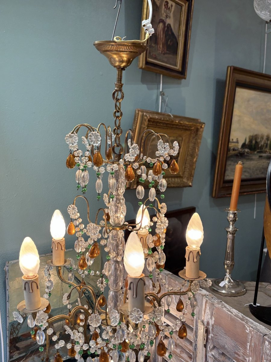 Antique Chandelier With Tassels And Pendants Early XX Eme In The Taste Of Bagues 5 Feux Gouttes-photo-7