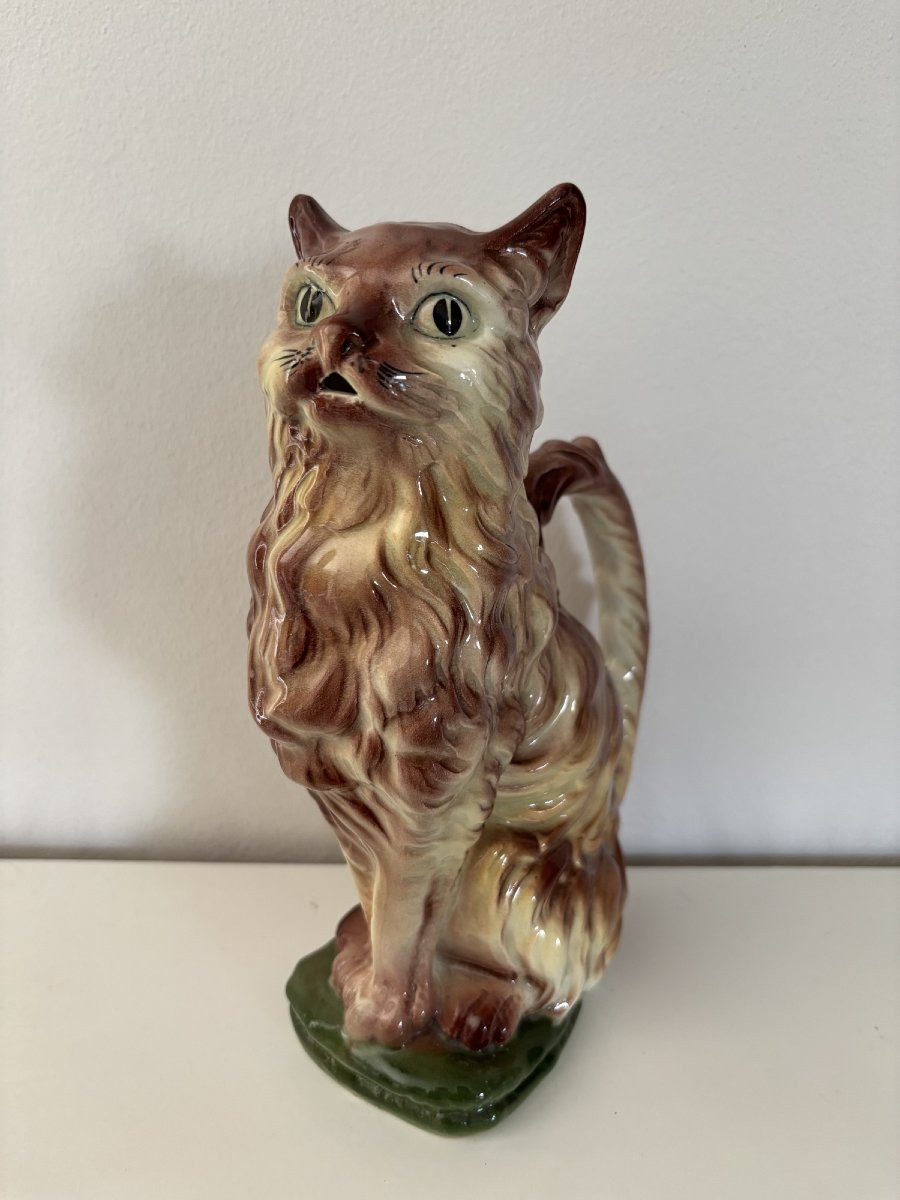Ancien pichet barbotine à absinthe le chat par Saint Clement 525 vers 1920 art nouveau-photo-2