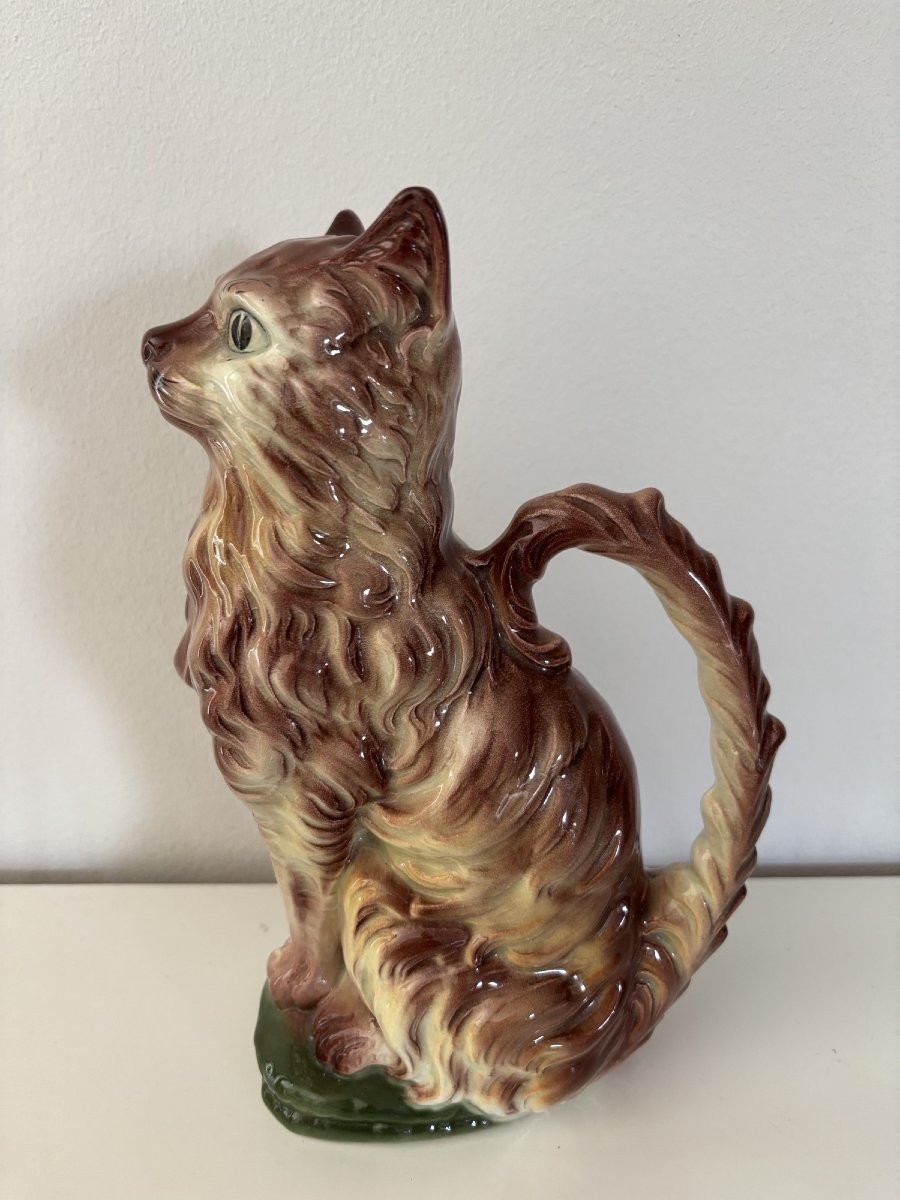 Ancien pichet barbotine à absinthe le chat par Saint Clement 525 vers 1920 art nouveau-photo-2