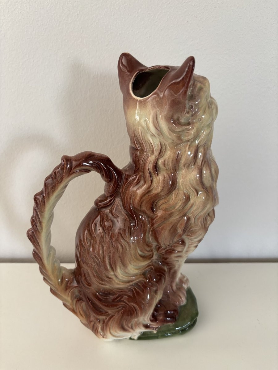 Ancien pichet barbotine à absinthe le chat par Saint Clement 525 vers 1920 art nouveau-photo-4