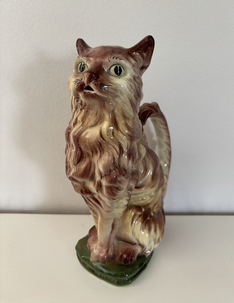 Ancien pichet barbotine à absinthe le chat par Saint Clement 525 vers 1920 art nouveau