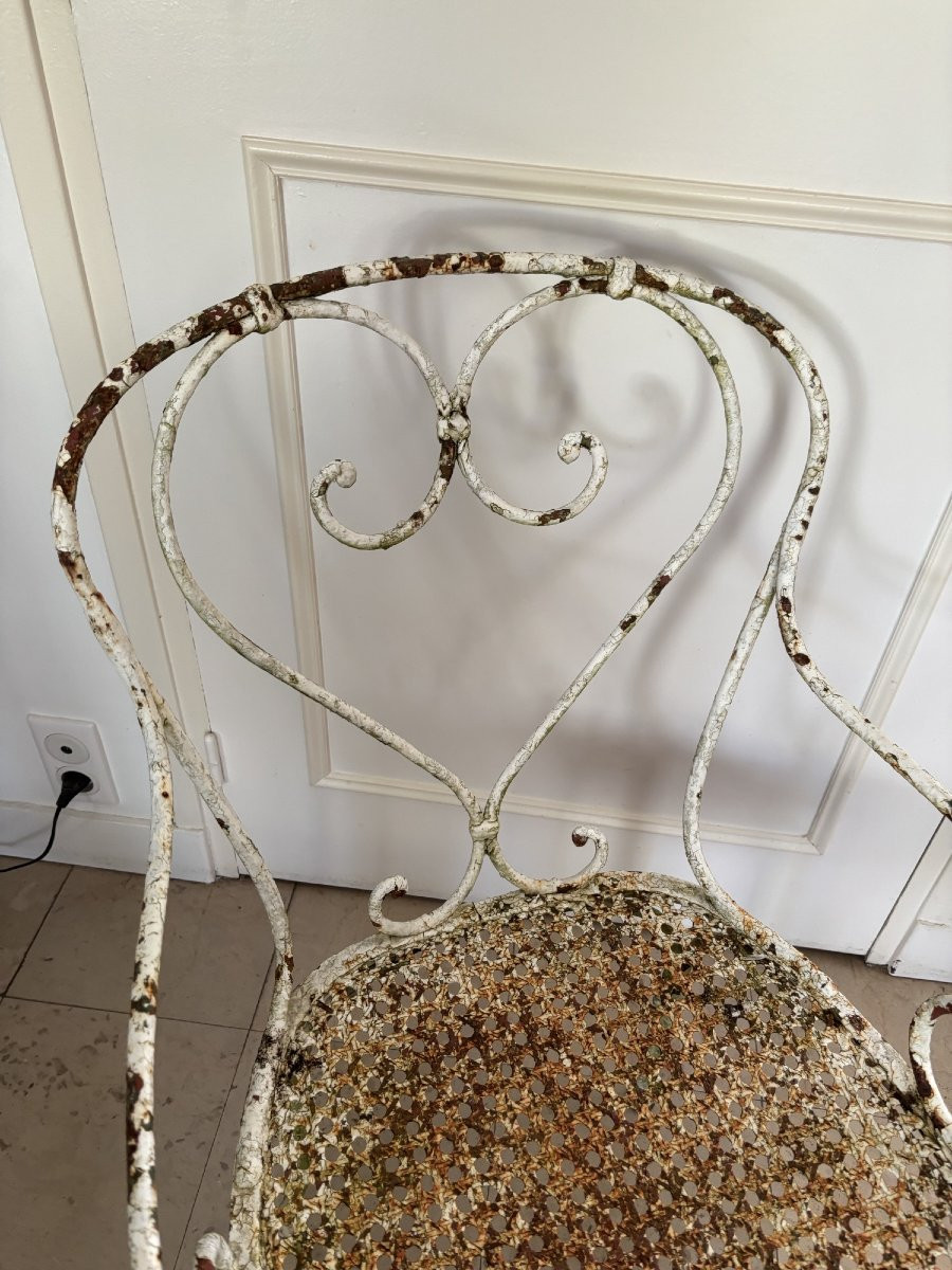 Ancien siège fauteuil de jardin fer forgé riveté epoque XIX eme siécle patine du temps chaise-photo-3