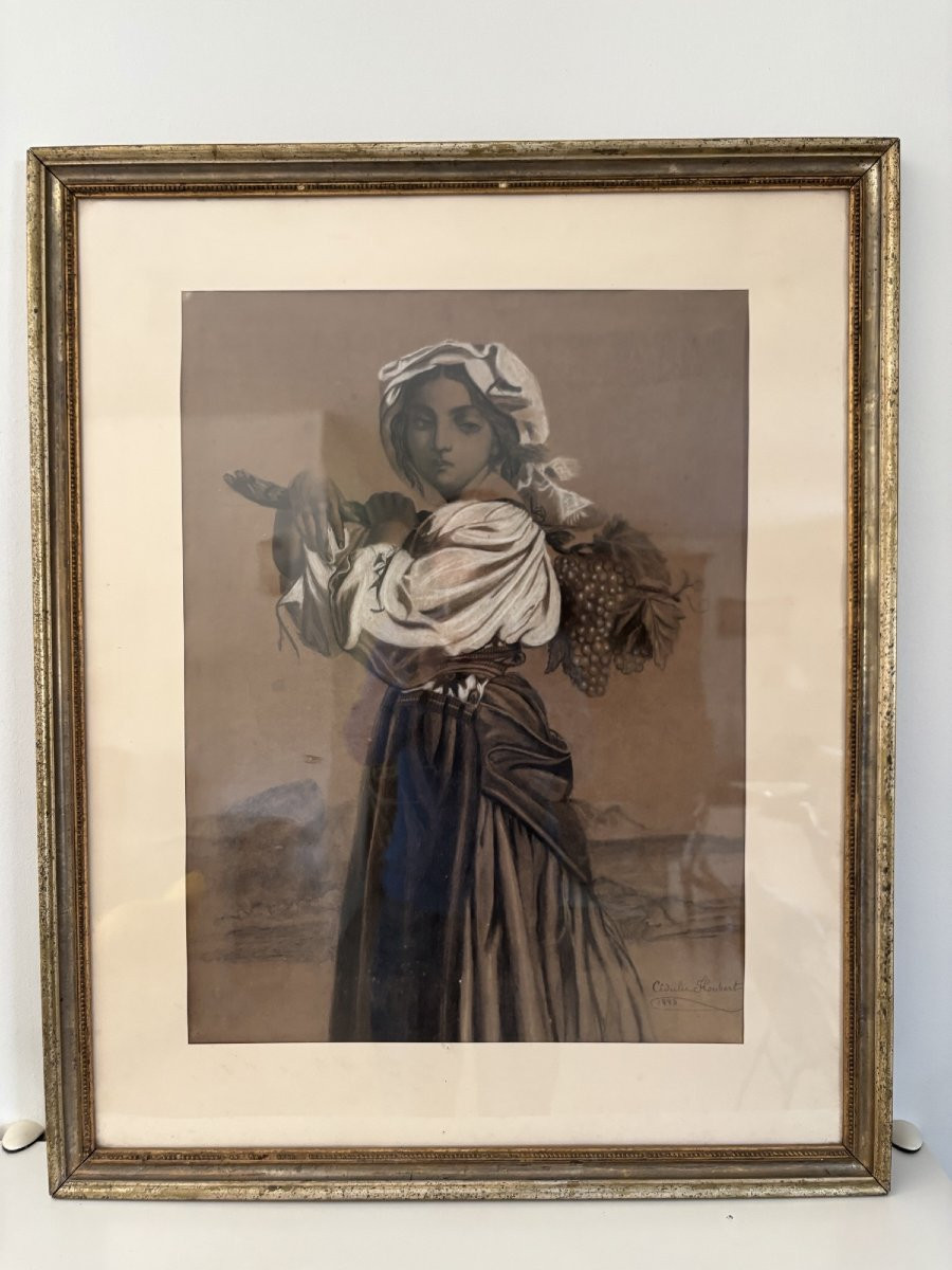 Antique Late 19th Century Charcoal Drawing Heightened With Chalk: The Peasant Woman Signed And Dated-photo-2