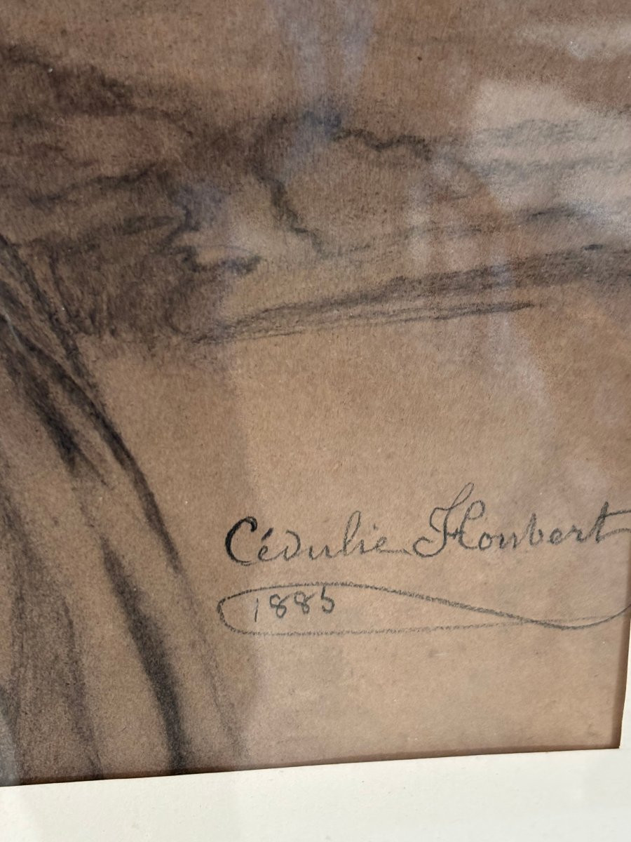 Antique Late 19th Century Charcoal Drawing Heightened With Chalk: The Peasant Woman Signed And Dated-photo-4