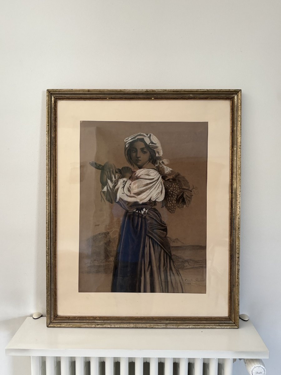 Antique Late 19th Century Charcoal Drawing Heightened With Chalk: The Peasant Woman Signed And Dated-photo-5