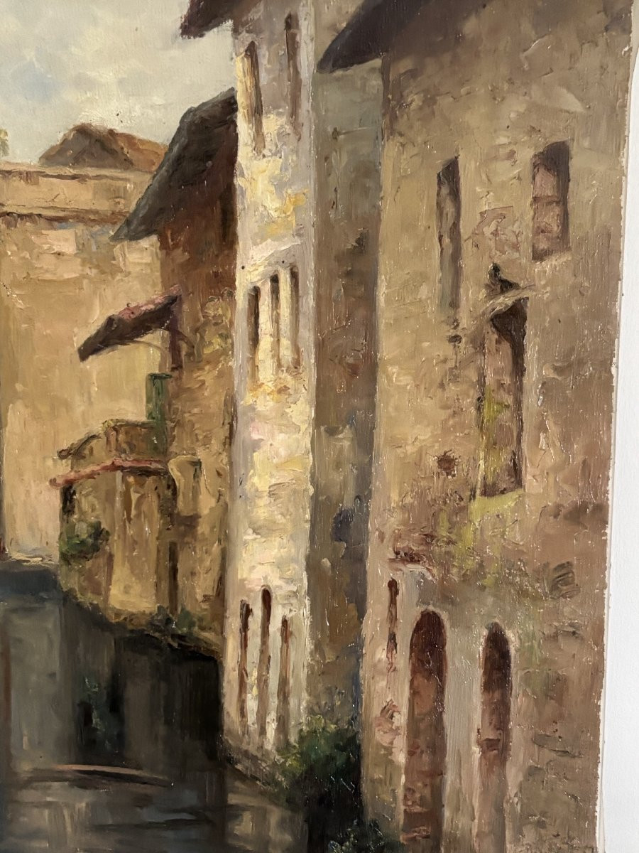 Ecole française Jura ancien tableau Huile sur toile Clairvaux les lacs  AM VIDAILLET  1950-photo-1