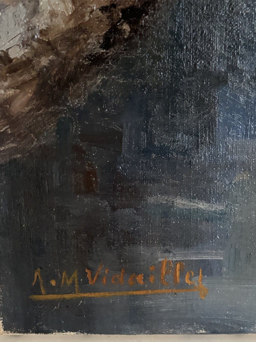 Ecole française Jura ancien tableau Huile sur toile Clairvaux les lacs  AM VIDAILLET  1950-photo-2