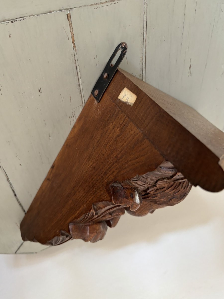Ancienne petite console d'applique d' angle au cherubin vers 1900 putti putto ange bois sculpté-photo-1