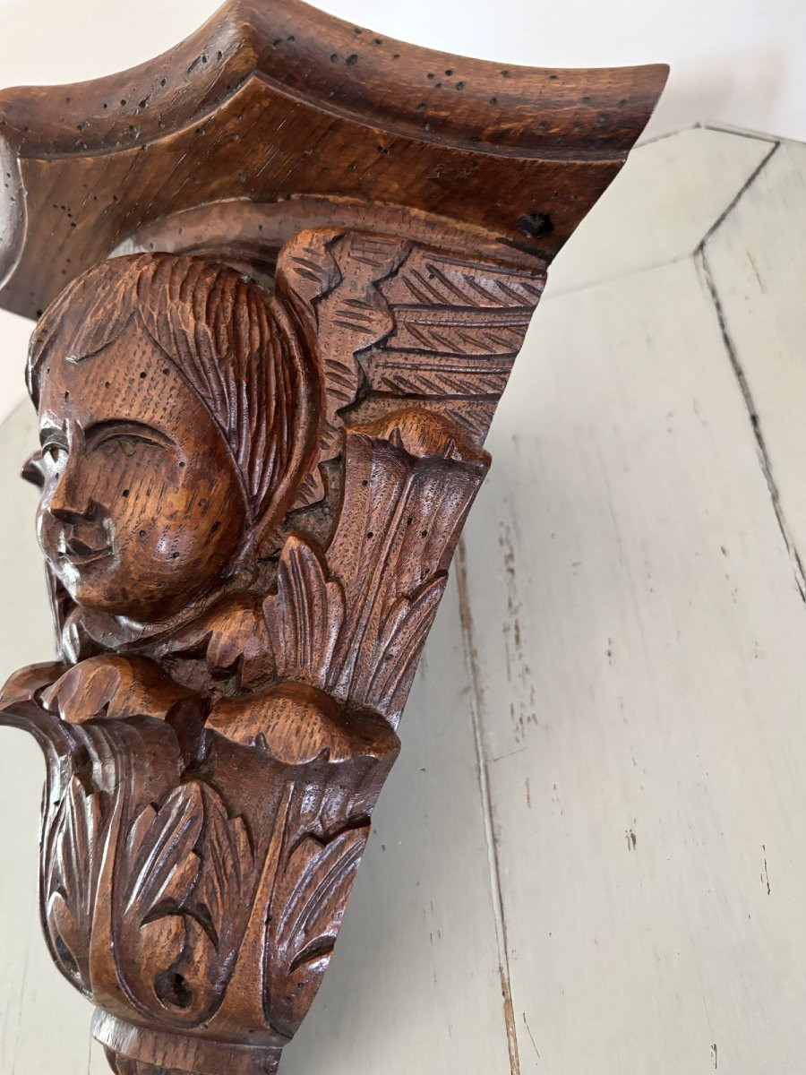 Ancienne petite console d'applique d' angle au cherubin vers 1900 putti putto ange bois sculpté-photo-5