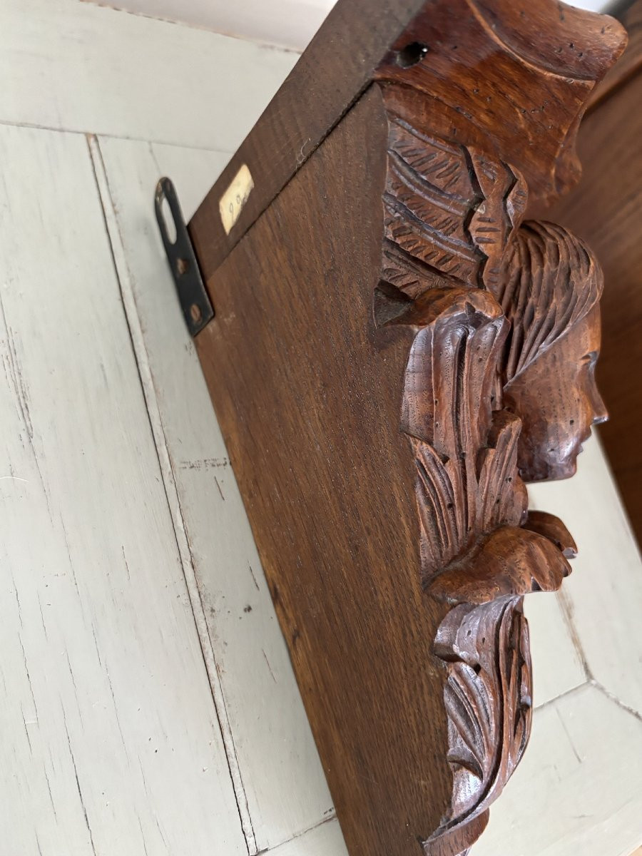 Ancienne petite console d'applique d' angle au cherubin vers 1900 putti putto ange bois sculpté-photo-7