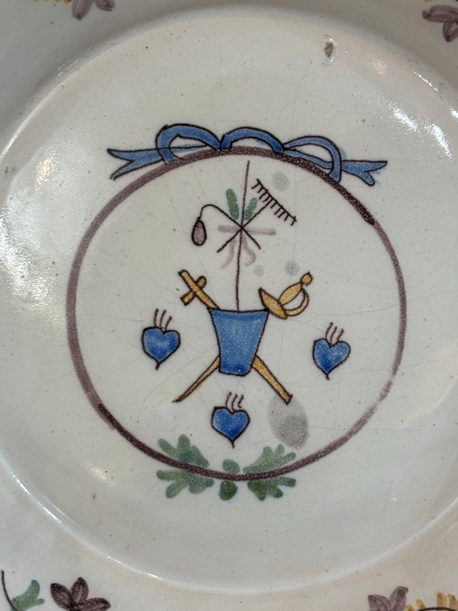 Ancienne assiette en faience de Nevers révolutionnaire fin XVIII début XIX eme faïence 3 ordres-photo-3
