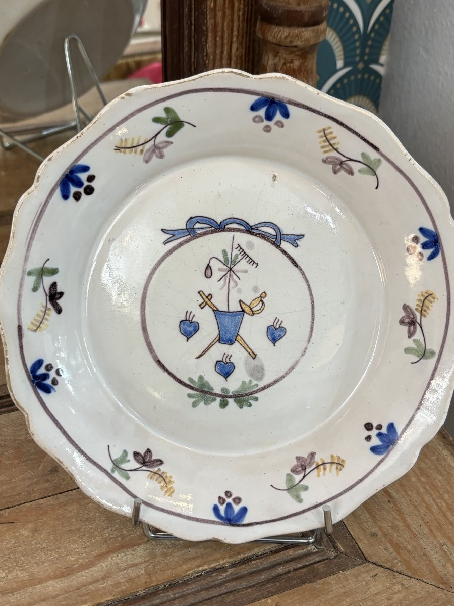 Ancienne assiette en faience de Nevers révolutionnaire fin XVIII début XIX eme faïence 3 ordres-photo-5