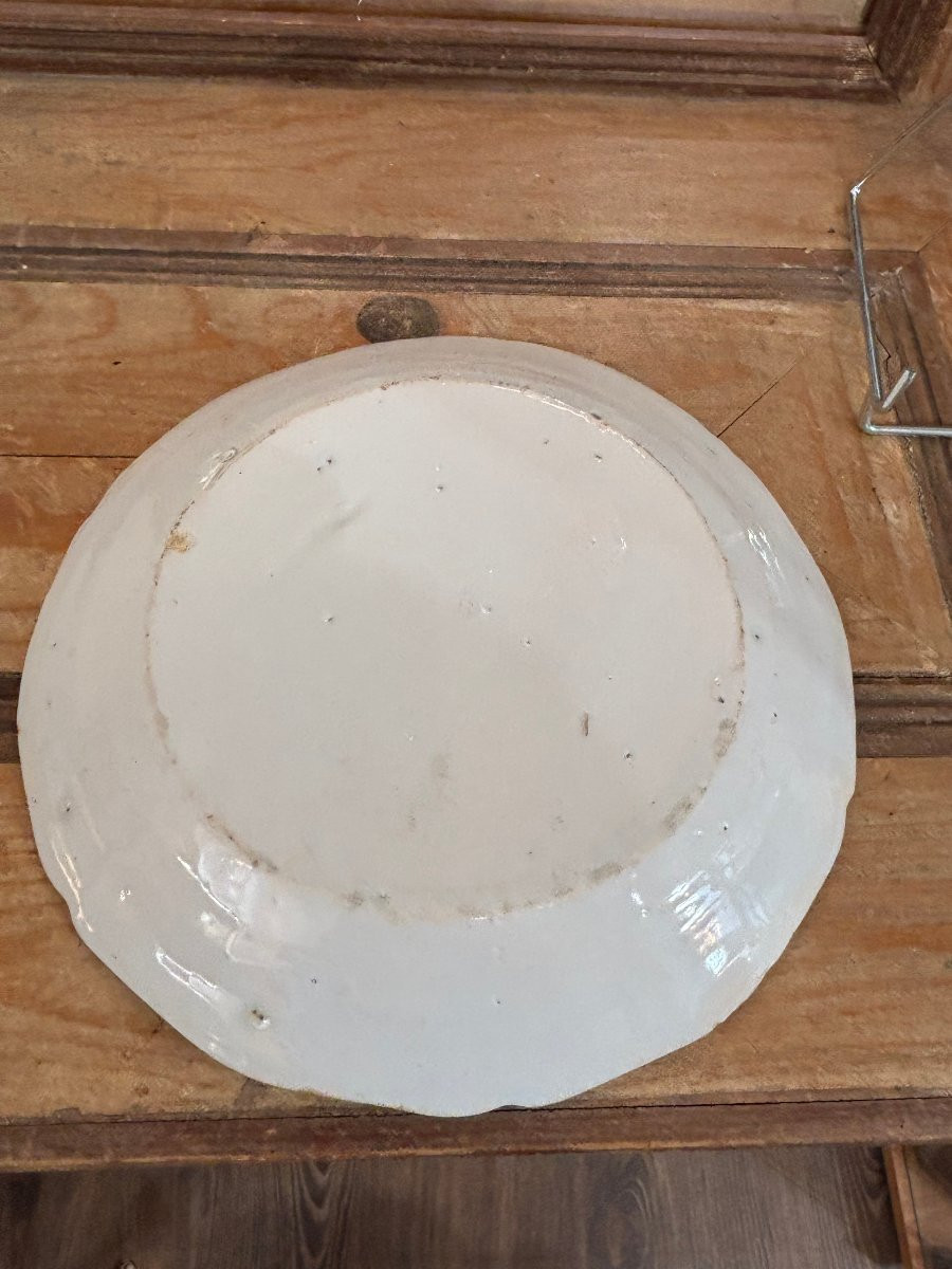 Antique Nevers Earthenware Plate 18th Century Cartouche Butterfly Décor Earthenware-photo-7