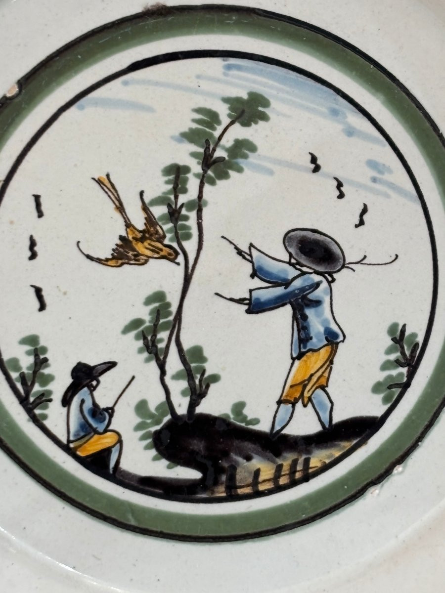 Ancienne assiette en faience Nevers XVIII eme siecle décor cartouche, faïence -photo-2