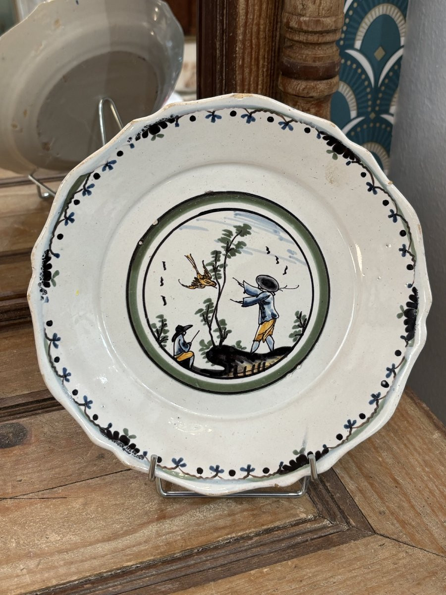 Ancienne assiette en faience Nevers XVIII eme siecle décor cartouche, faïence -photo-4