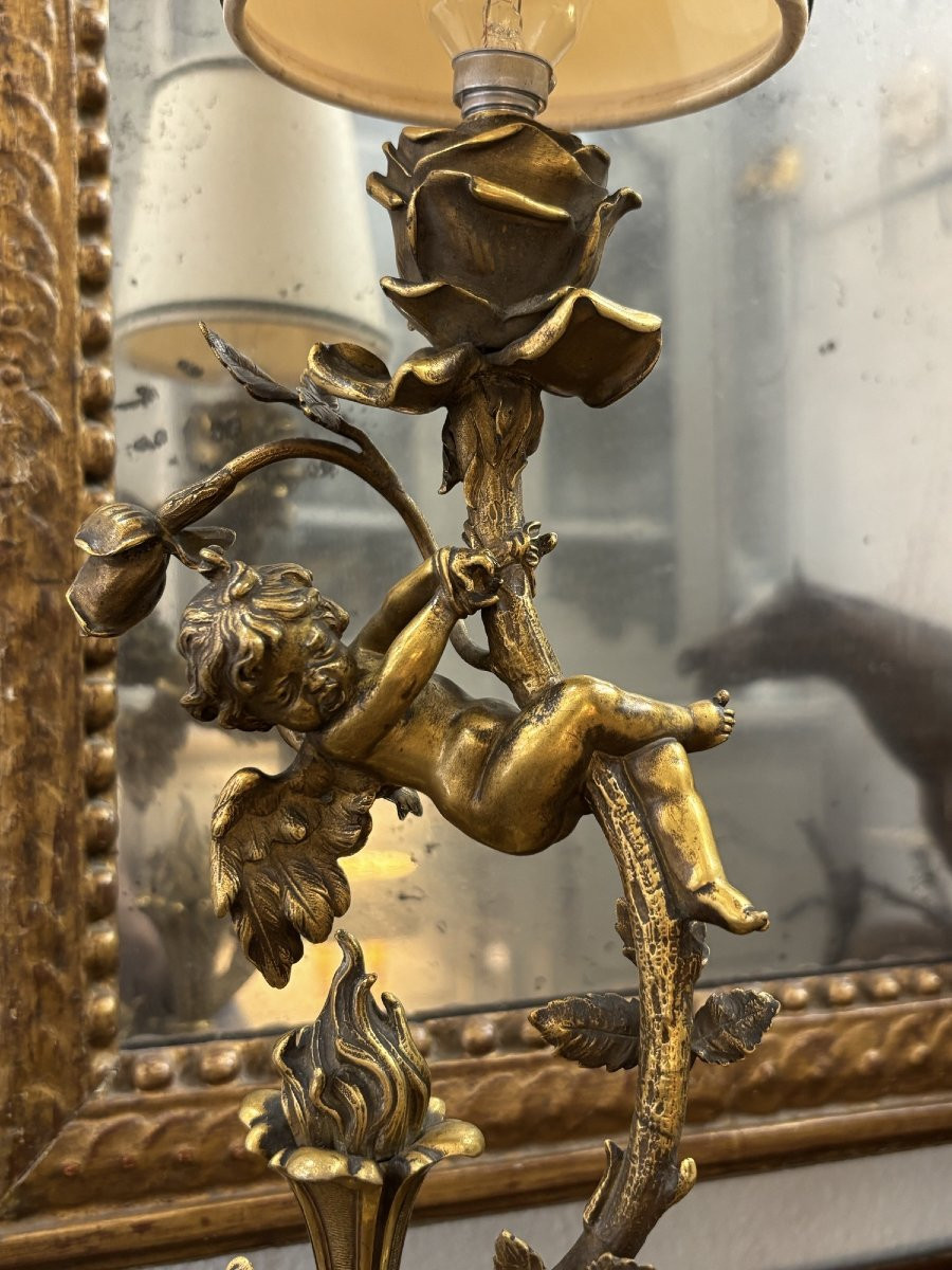 Antique Napoleon III Art Nouveau Bronze Lamp With Cherub And Butterfly Late 19th Century-photo-2
