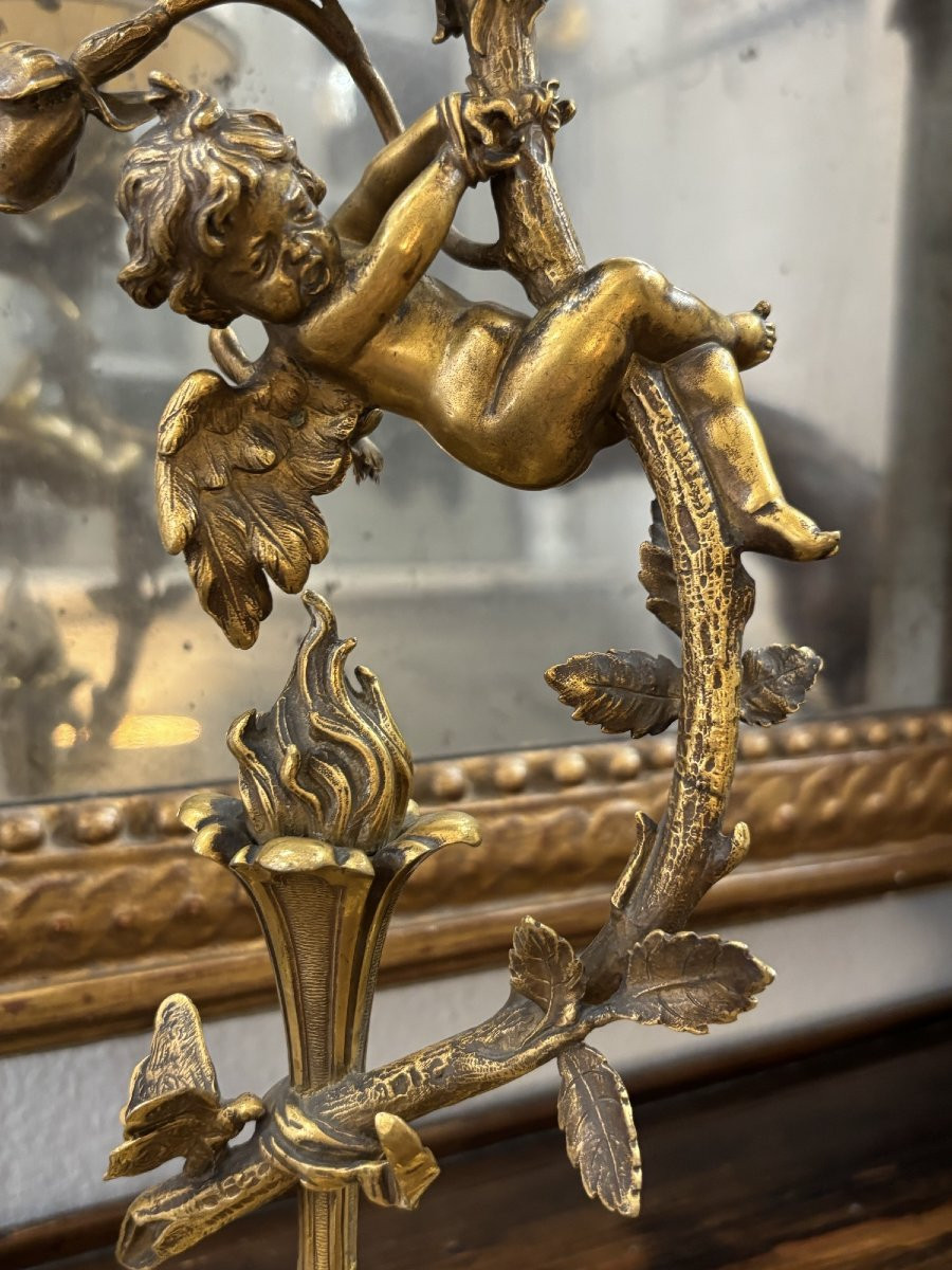 Antique Napoleon III Art Nouveau Bronze Lamp With Cherub And Butterfly Late 19th Century-photo-4