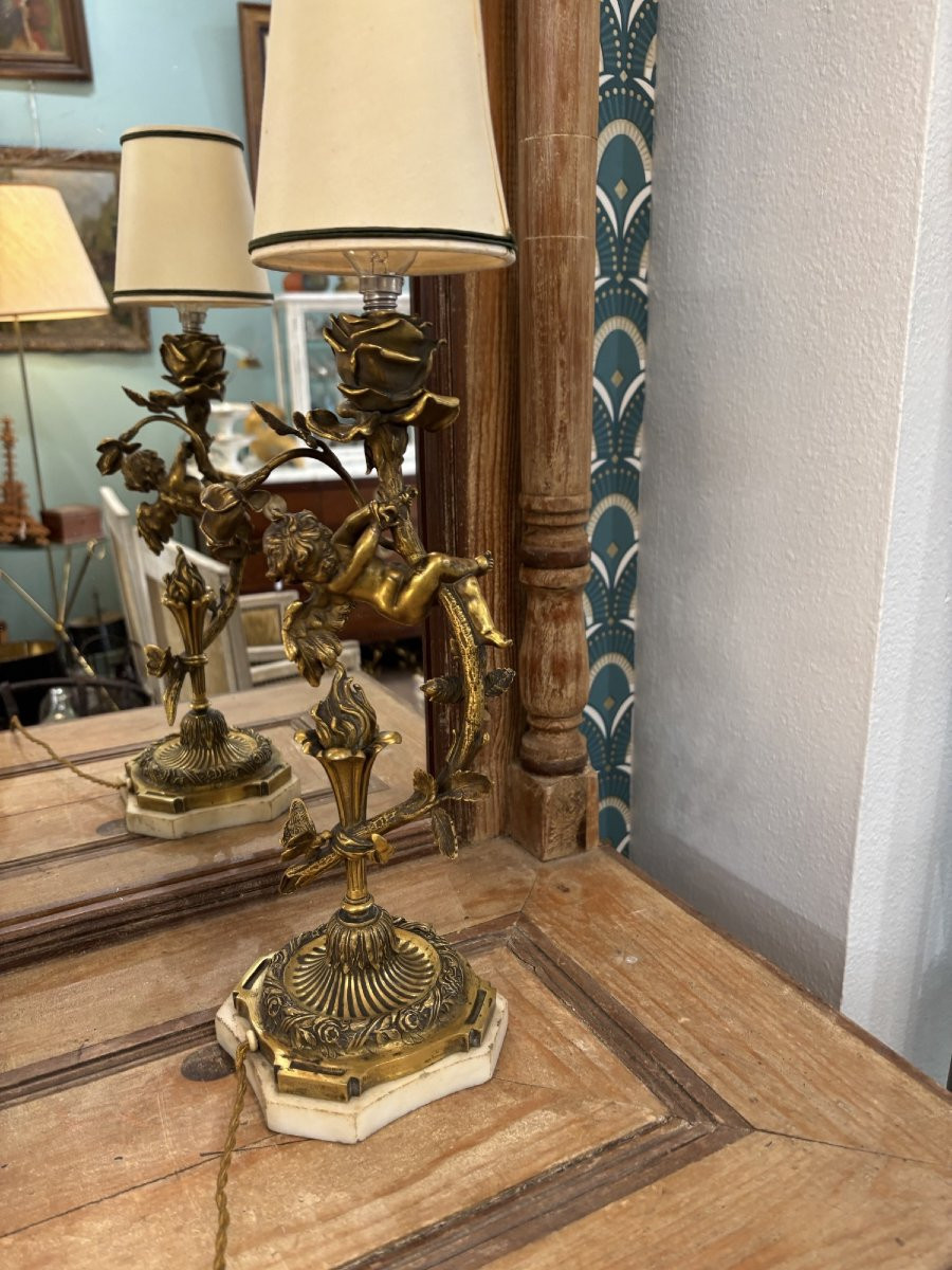 Antique Napoleon III Art Nouveau Bronze Lamp With Cherub And Butterfly Late 19th Century-photo-1