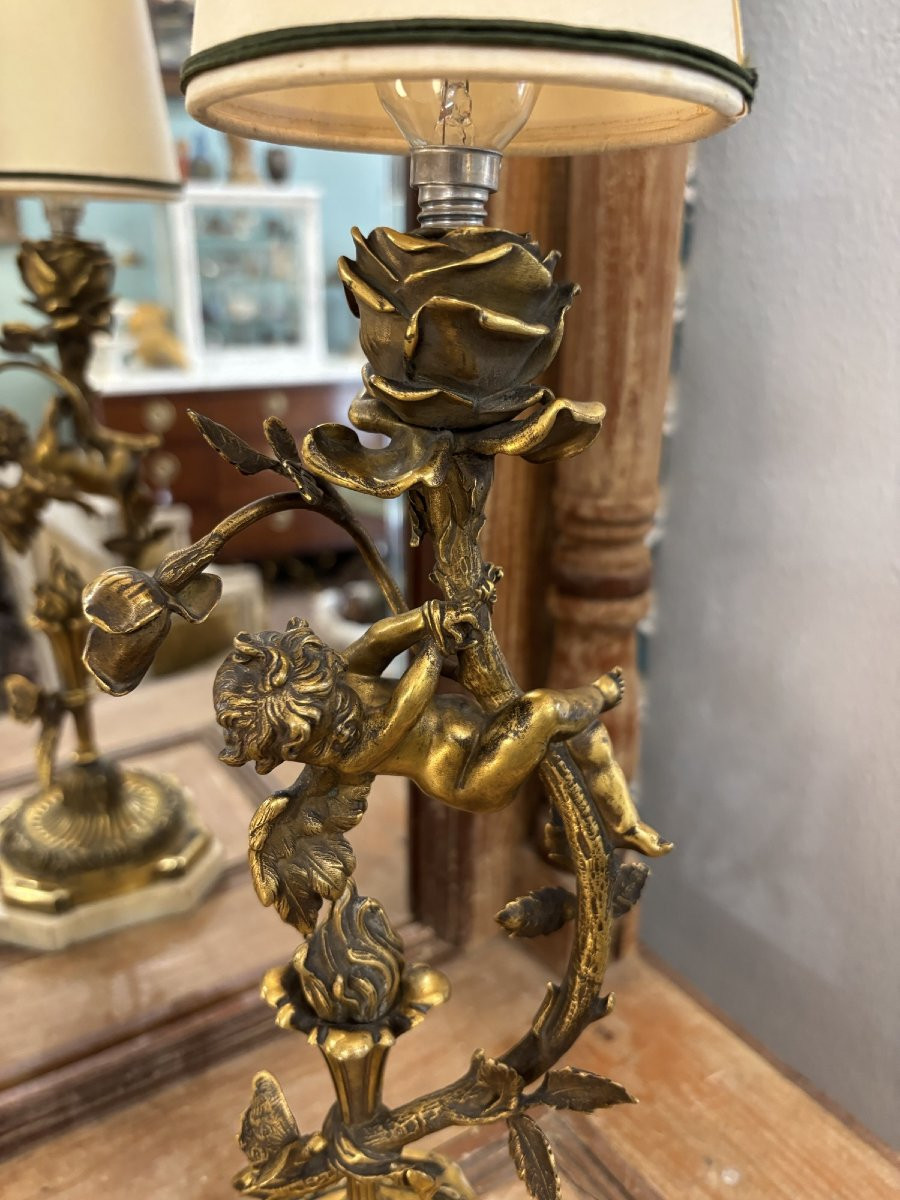Antique Napoleon III Art Nouveau Bronze Lamp With Cherub And Butterfly Late 19th Century-photo-3