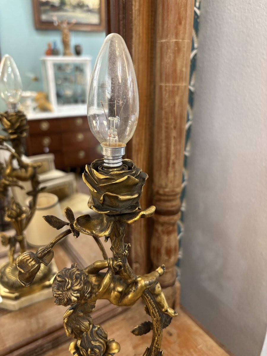 Antique Napoleon III Art Nouveau Bronze Lamp With Cherub And Butterfly Late 19th Century-photo-4