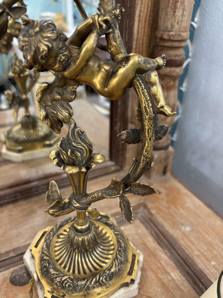 Antique Napoleon III Art Nouveau Bronze Lamp With Cherub And Butterfly Late 19th Century-photo-5