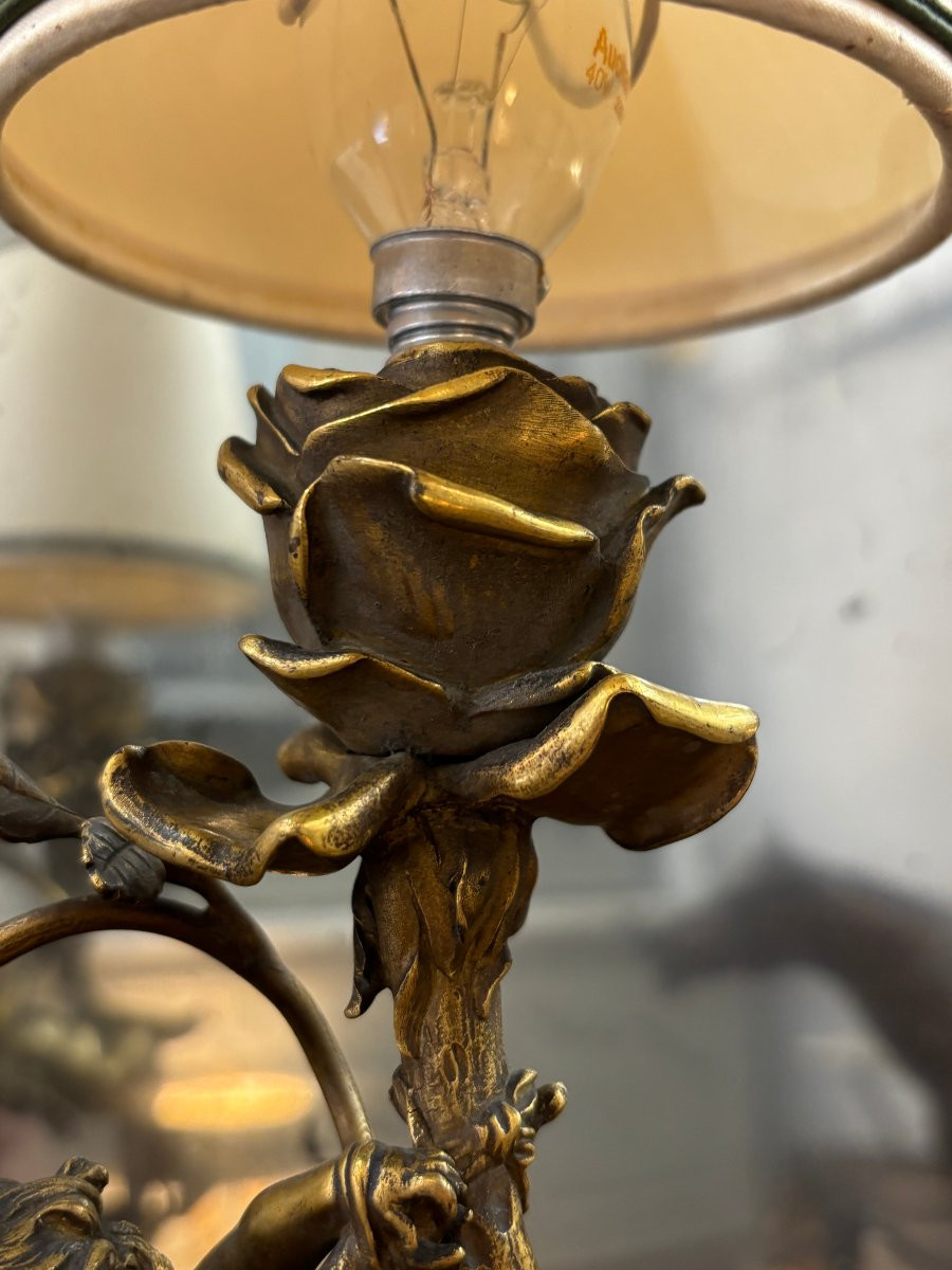 Antique Napoleon III Art Nouveau Bronze Lamp With Cherub And Butterfly Late 19th Century-photo-8