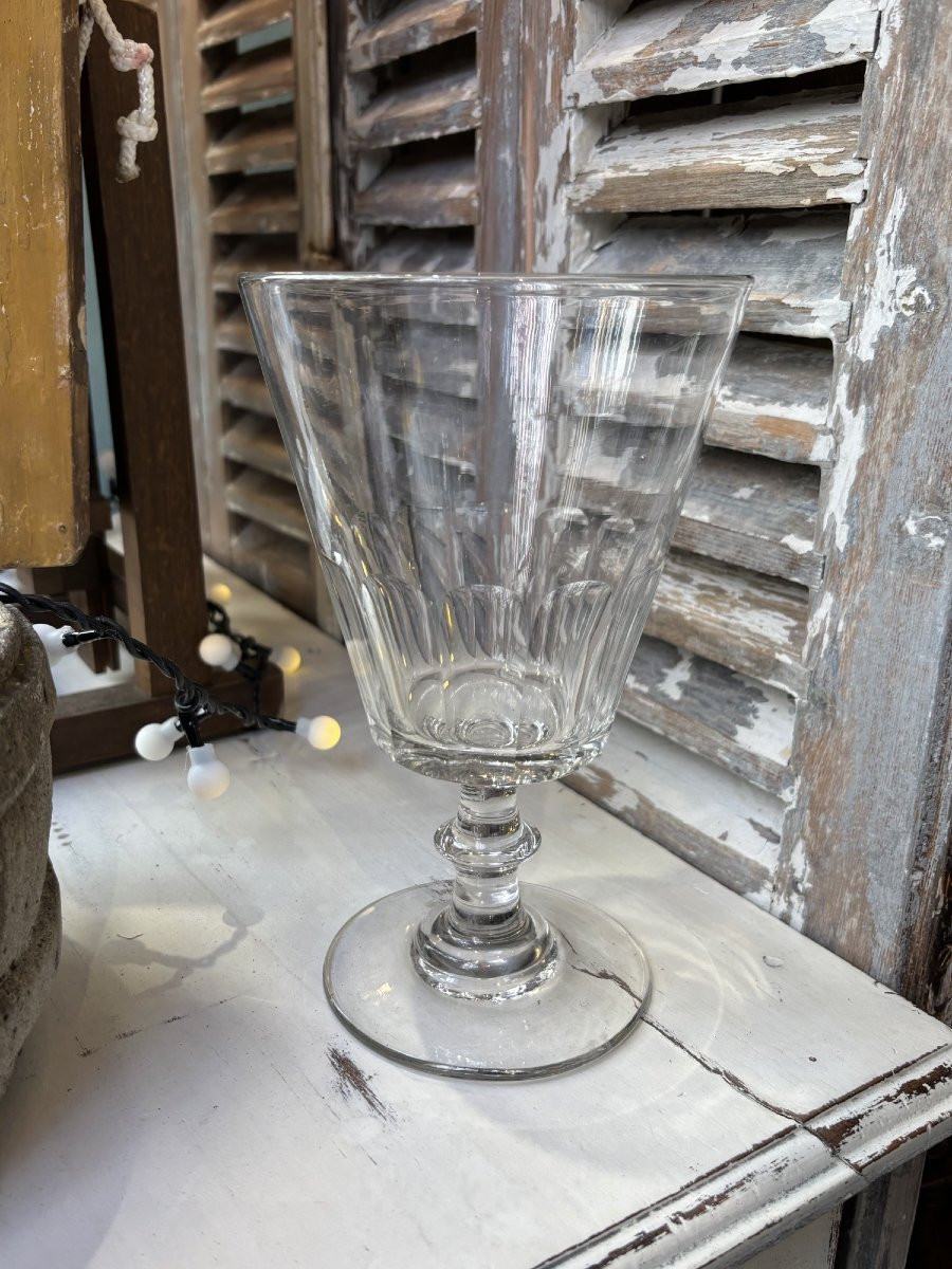 Antique Very Large Wedding Glass From Normandy, 19th Century, With Cut Sides-photo-2