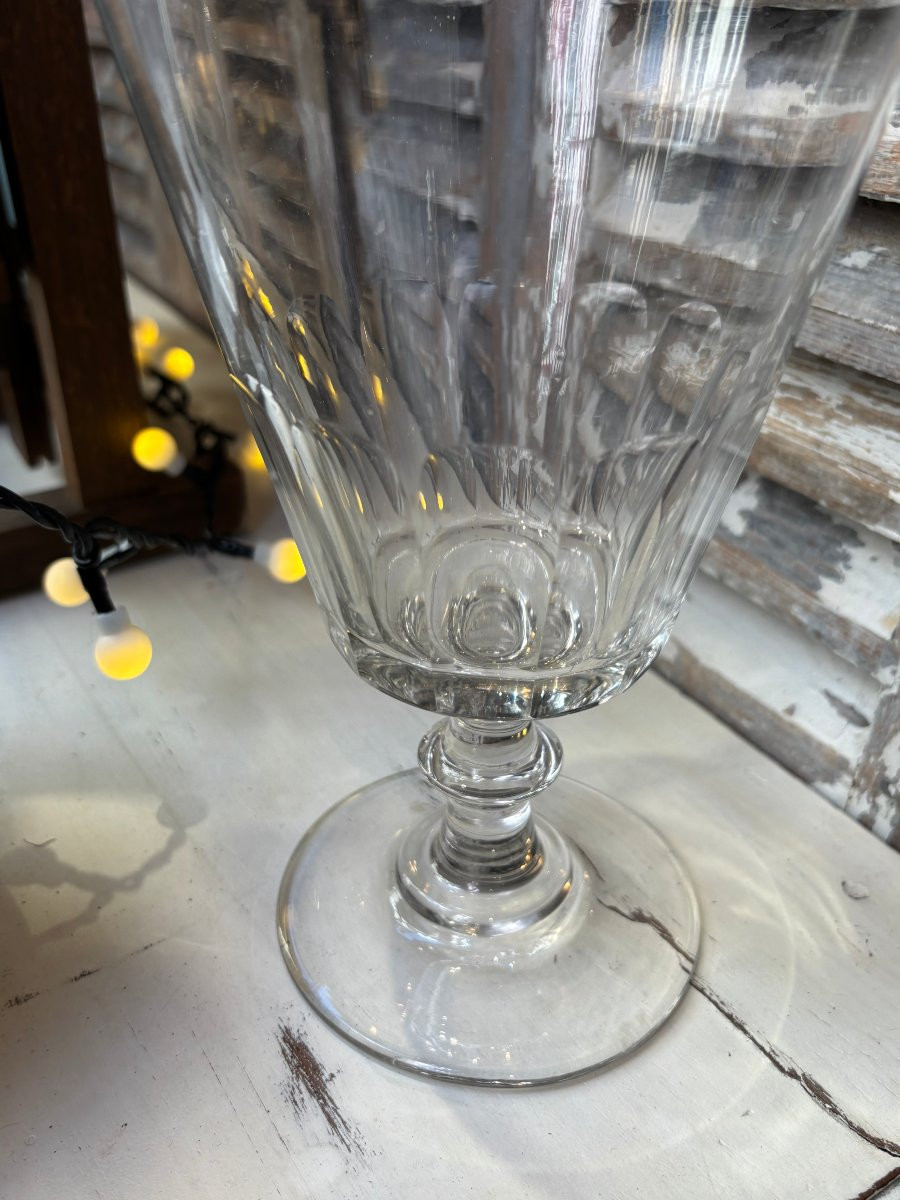 Antique Very Large Wedding Glass From Normandy, 19th Century, With Cut Sides-photo-4