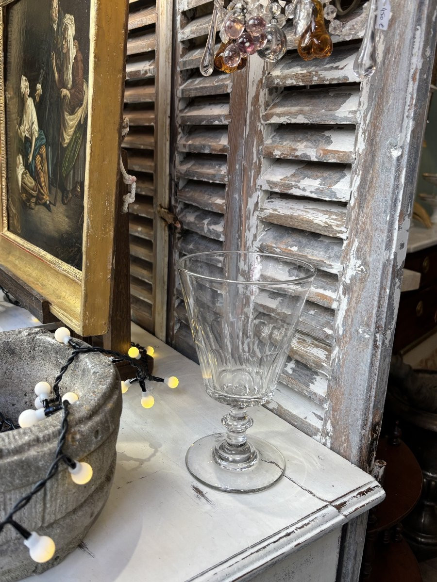 Antique Very Large Wedding Glass From Normandy, 19th Century, With Cut Sides-photo-4