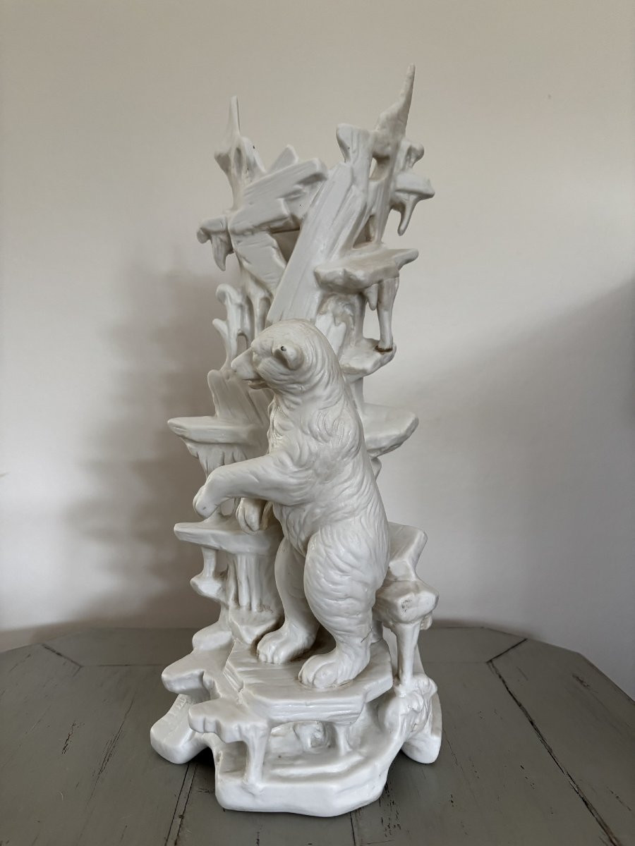 Antique And Large Pair Of Polar Bears In Porcelain Bisque, Circa 1900. White Bear 36 Cm-photo-3
