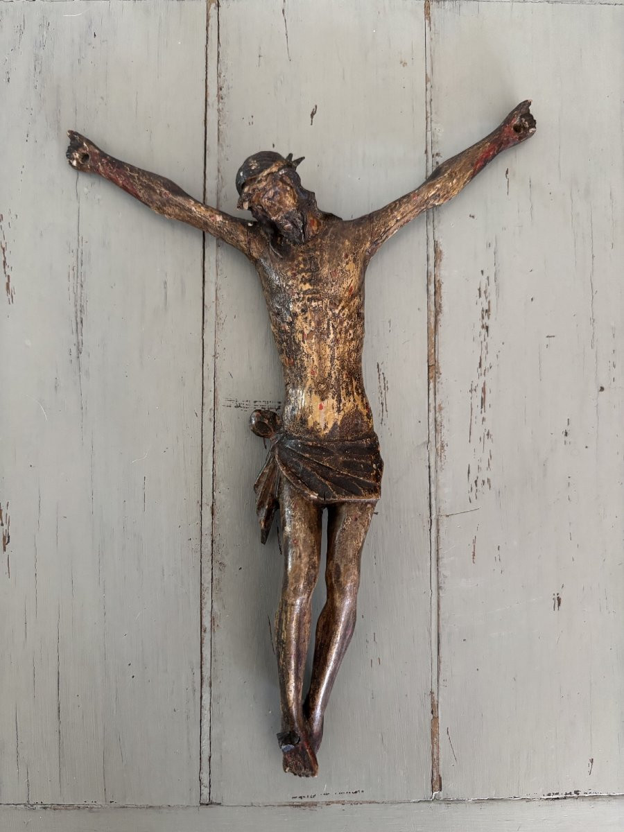 Antique Christ In Wood Stucco Polychrome Corpus Christi Epoque XVII Eme Siècle Religion Devotion-photo-1