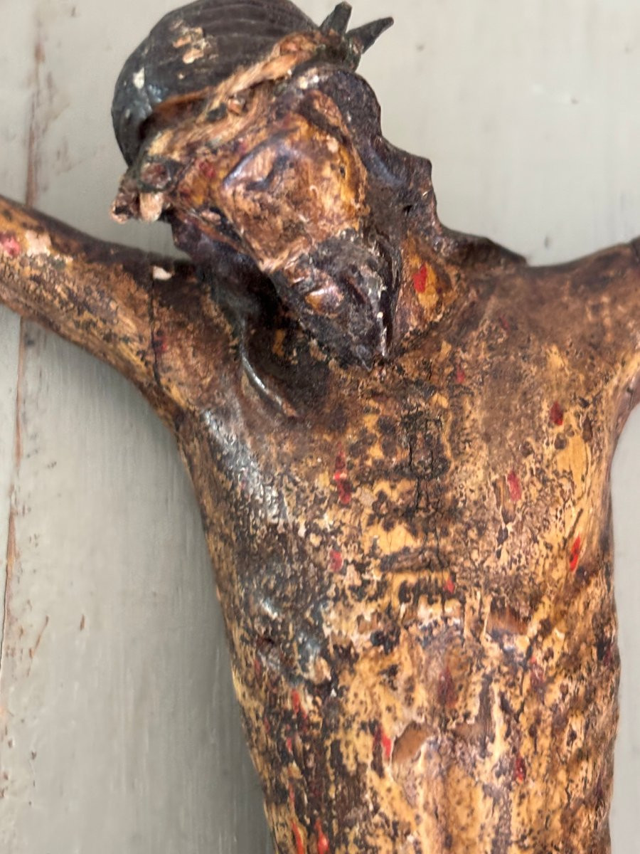 Antique Christ In Wood Stucco Polychrome Corpus Christi Epoque XVII Eme Siècle Religion Devotion-photo-2