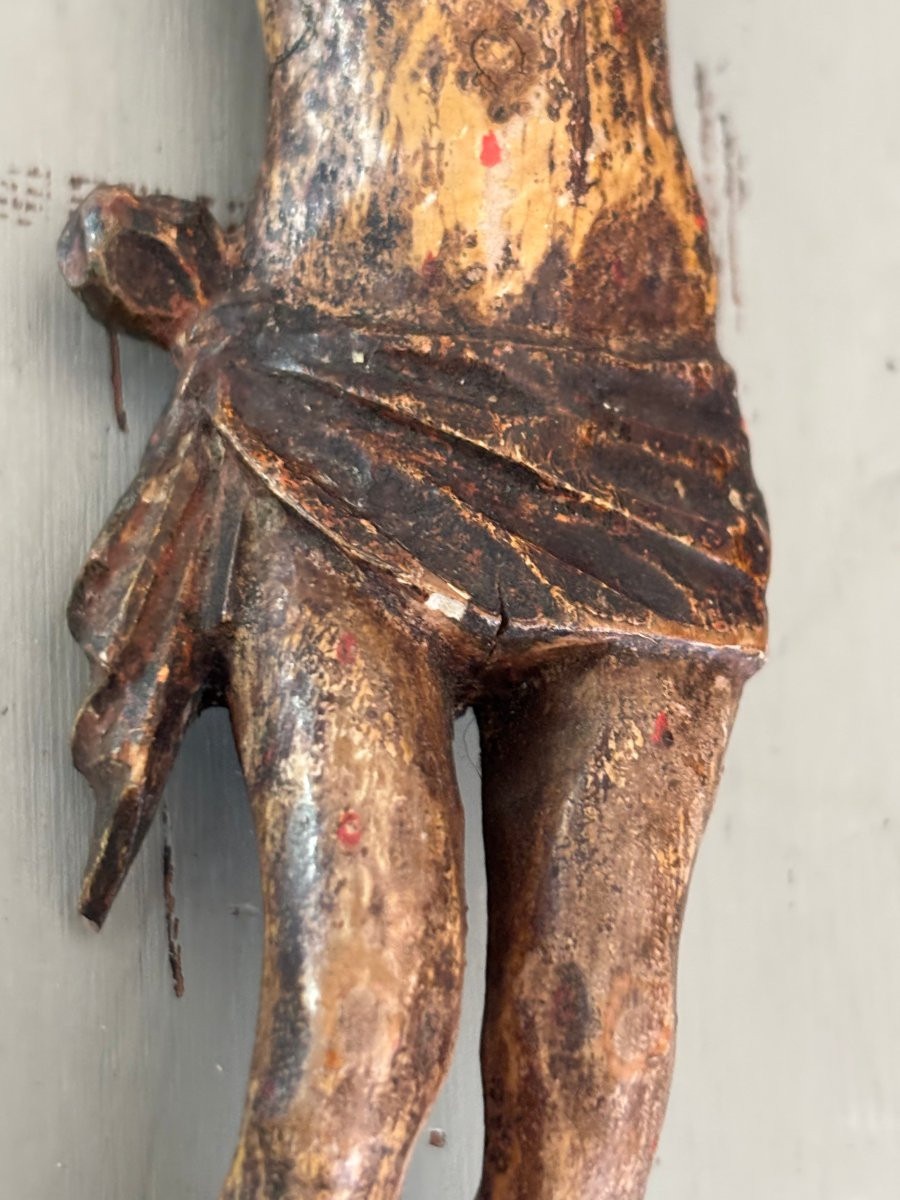 Antique Christ In Wood Stucco Polychrome Corpus Christi Epoque XVII Eme Siècle Religion Devotion-photo-6