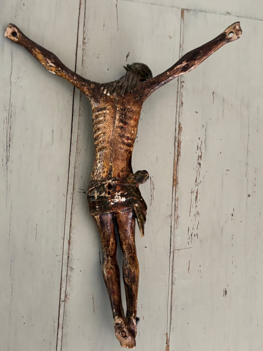Antique Christ In Wood Stucco Polychrome Corpus Christi Epoque XVII Eme Siècle Religion Devotion-photo-7