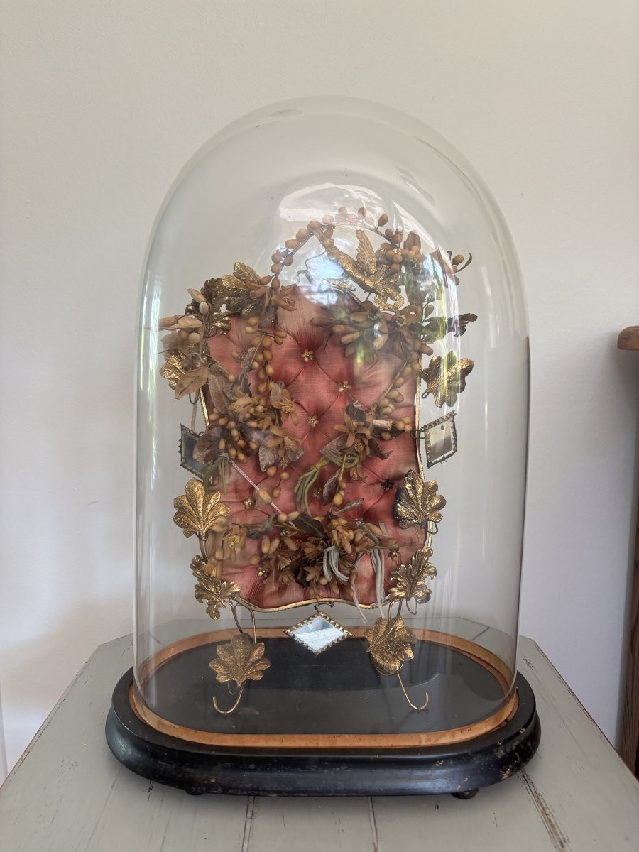 Ancien globe de mariée epoque XIX eme siècle Napoleon III verre et bois noirci -photo-4